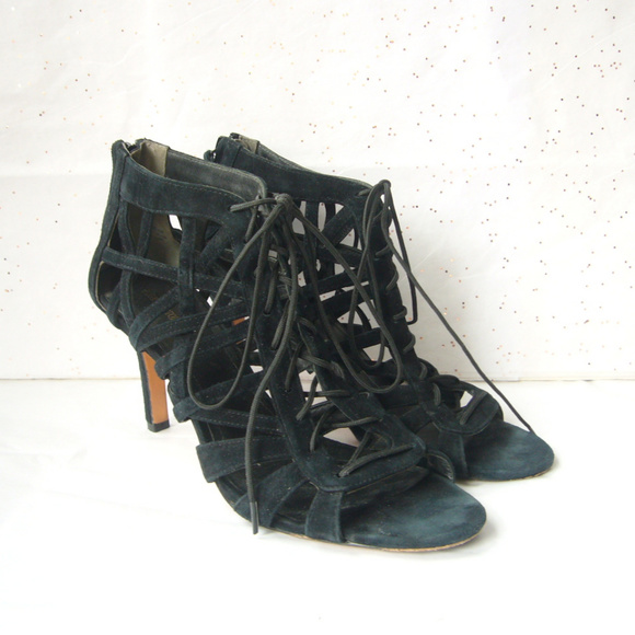 Pour La Victoire Caged Lace Up Sandal - Black 10 - Picture 2 of 8